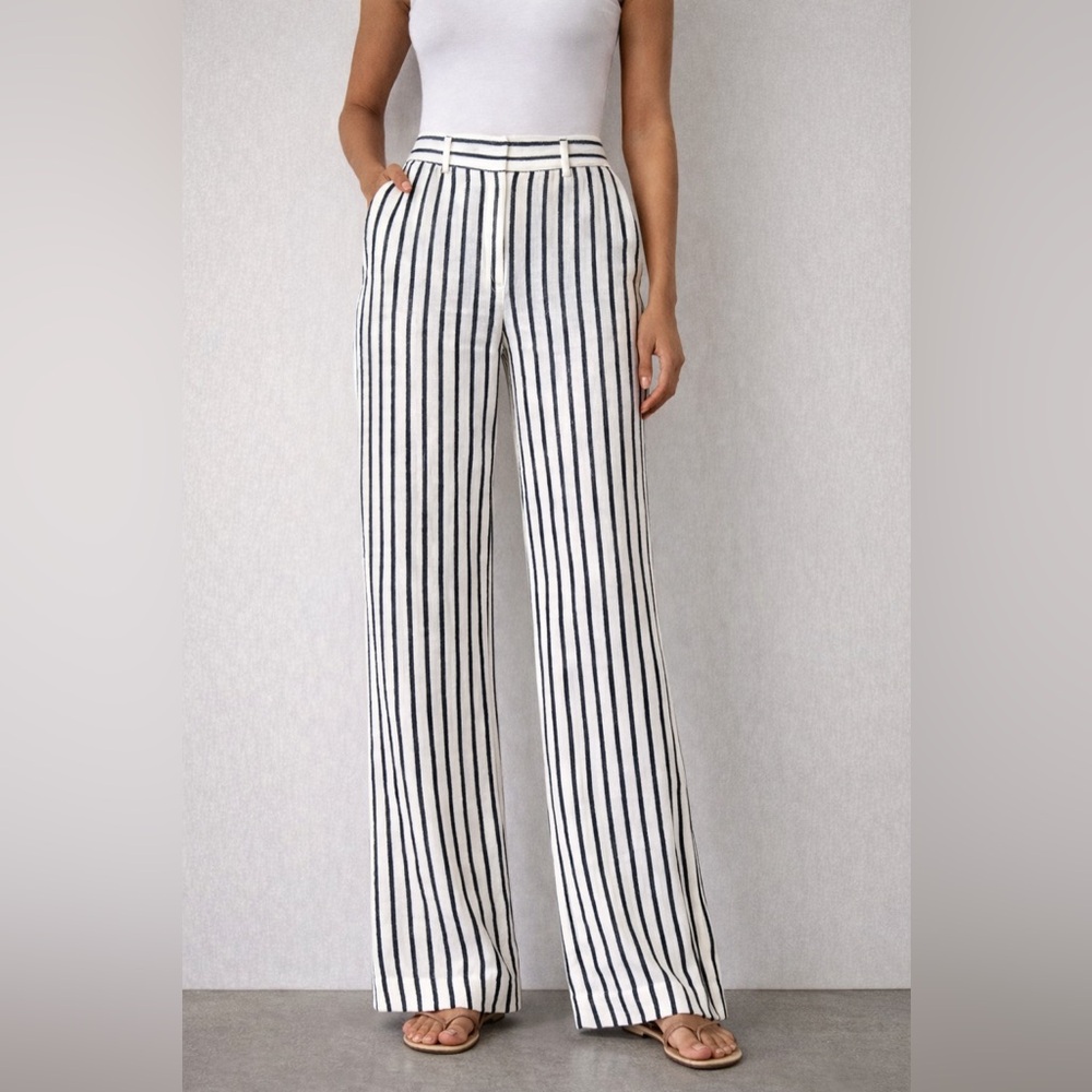 LOFT White and Black Vertical Stripe Wide-Leg Trousers
